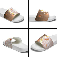 Hawaii And Japan Slide Sandals Plumeria Lei With Koi Fish Beige - Polynesian Pride