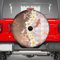 Hawaii And Japan Spare Tire Cover Plumeria Lei With Koi Fish Beige - Polynesian Pride