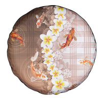 Hawaii And Japan Spare Tire Cover Plumeria Lei With Koi Fish Beige - Polynesian Pride
