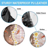 Hawaii And Japan Spare Tire Cover Plumeria Lei With Koi Fish Beige - Polynesian Pride