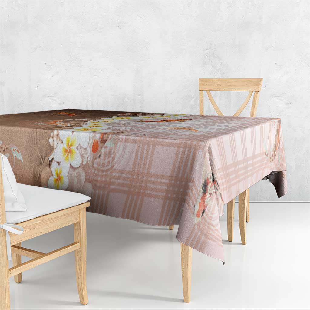 Hawaii And Japan Tablecloth Plumeria Lei With Koi Fish Beige - Polynesian Pride