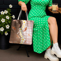 Hawaii And Japan Tote Bag Plumeria Lei With Koi Fish Beige - Polynesian Pride