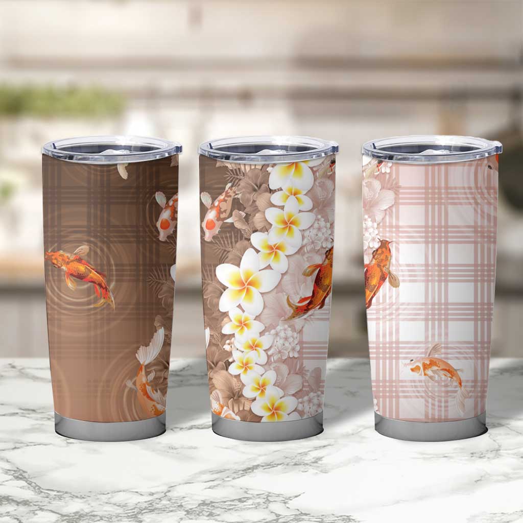 Hawaii And Japan Tumbler Cup Plumeria Lei With Koi Fish Beige - Polynesian Pride