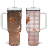 Hawaii And Japan Tumbler With Handle Plumeria Lei With Koi Fish Beige - Polynesian Pride
