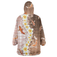 Hawaii And Japan Wearable Blanket Hoodie Plumeria Lei With Koi Fish Beige - Polynesian Pride