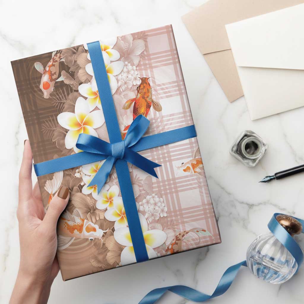 Hawaii And Japan Wrapping Paper Plumeria Lei With Koi Fish Beige