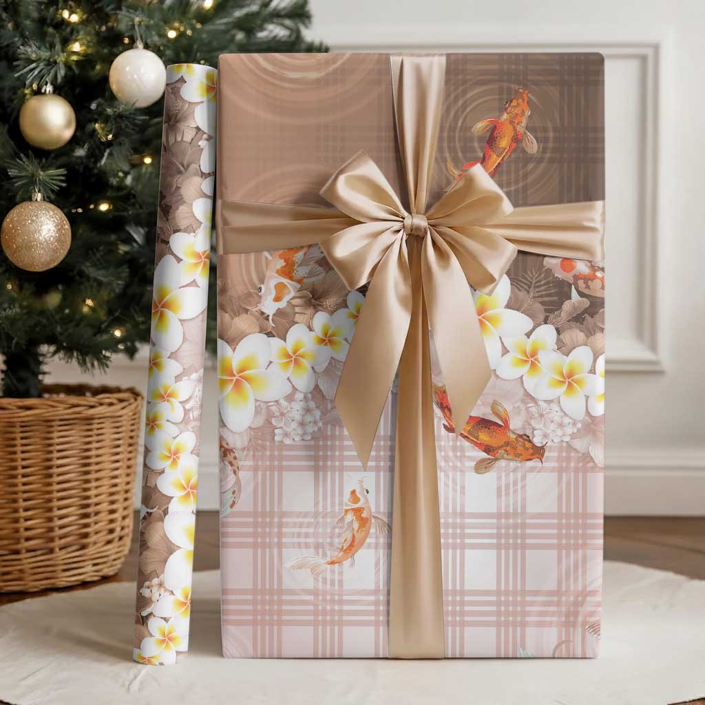 Hawaii And Japan Wrapping Paper Plumeria Lei With Koi Fish Beige