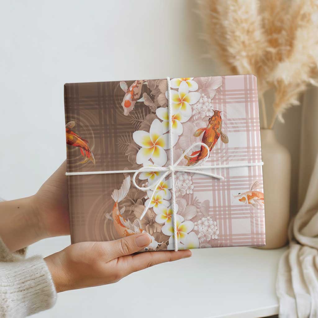 Hawaii And Japan Wrapping Paper Plumeria Lei With Koi Fish Beige