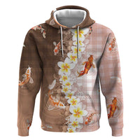 Hawaii And Japan Zip Hoodie Plumeria Lei With Koi Fish Beige - Polynesian Pride