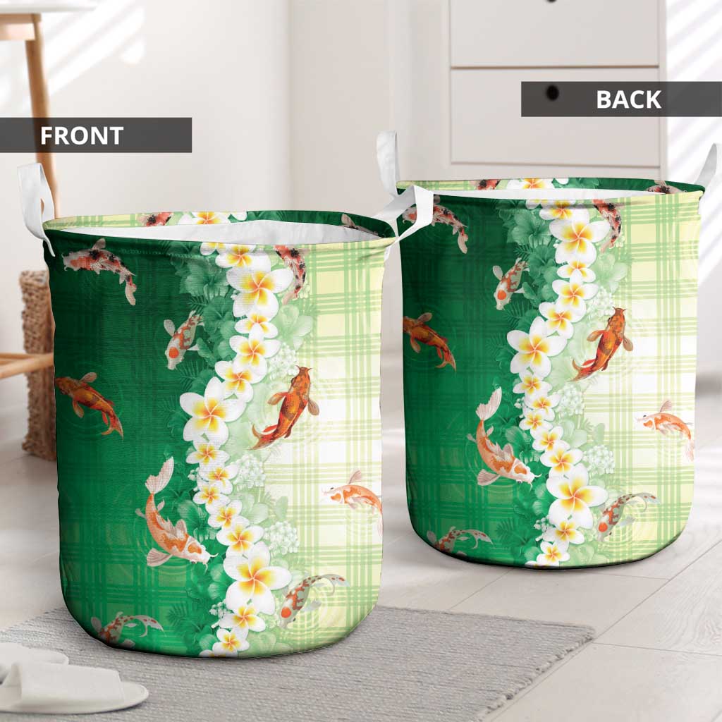 Hawaii And Japan Laundry Basket Plumeria Lei With Koi Fish Green - Polynesian Pride