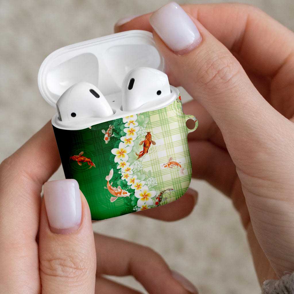 Hawaii And Japan AirPods Case Plumeria Lei With Koi Fish Green - Polynesian Pride