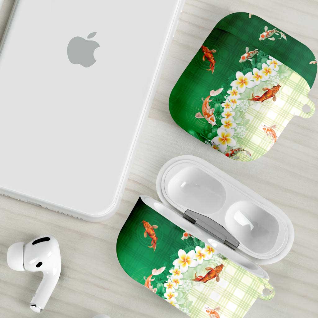 Hawaii And Japan AirPods Case Plumeria Lei With Koi Fish Green - Polynesian Pride