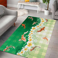 Hawaii And Japan Area Rug Plumeria Lei With Koi Fish Green - Polynesian Pride