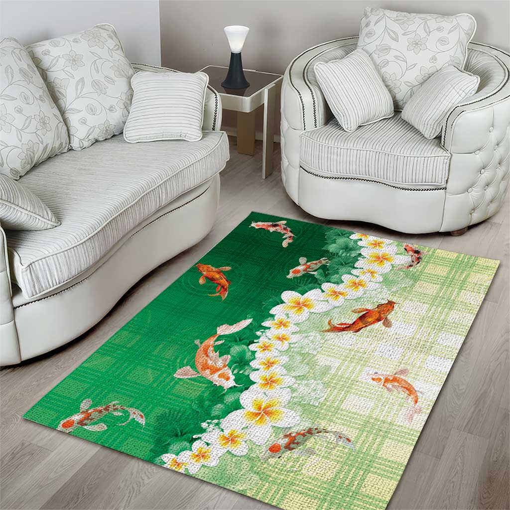 Hawaii And Japan Area Rug Plumeria Lei With Koi Fish Green - Polynesian Pride
