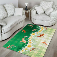 Hawaii And Japan Area Rug Plumeria Lei With Koi Fish Green - Polynesian Pride