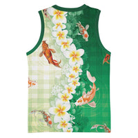 Hawaii And Japan Basketball Jersey Plumeria Lei With Koi Fish Green - Polynesian Pride