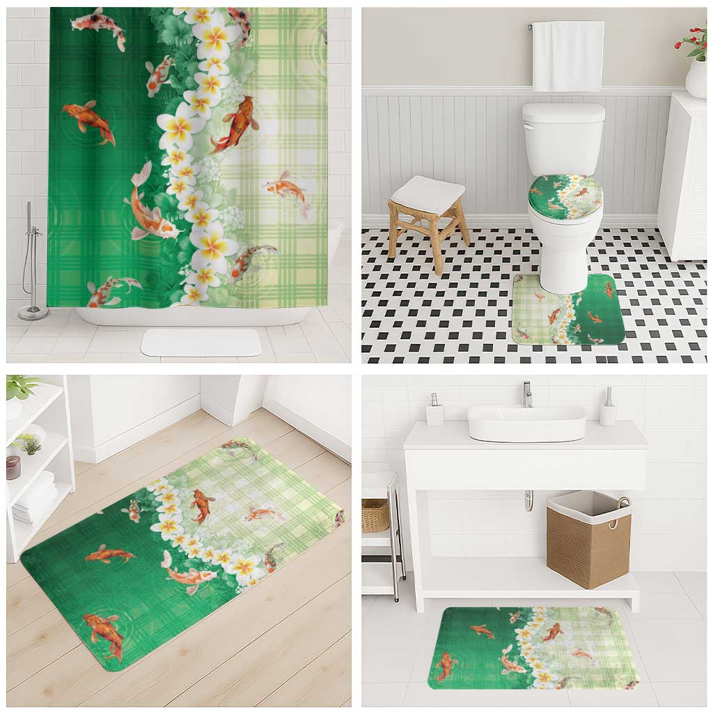 Hawaii And Japan Bathroom Set Plumeria Lei With Koi Fish Green - Polynesian Pride