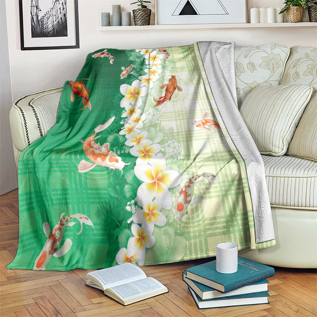 Hawaii And Japan Blanket Plumeria Lei With Koi Fish Green LT05 Green - Polynesian Pride