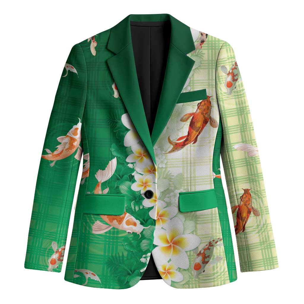 Hawaii And Japan Blazer Plumeria Lei With Koi Fish Green LT05 Unisex Green - Polynesian Pride