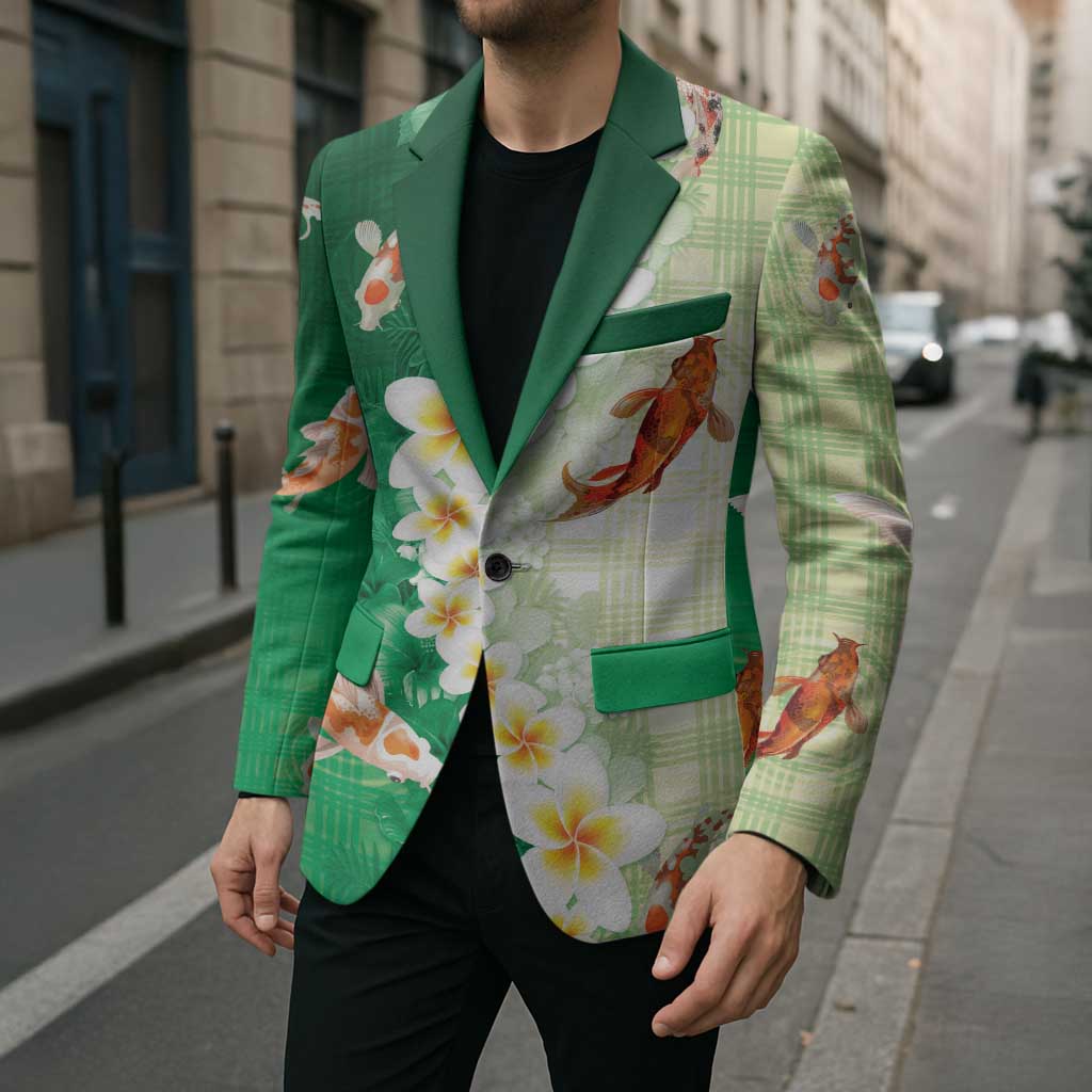 Hawaii And Japan Blazer Plumeria Lei With Koi Fish Green - Polynesian Pride