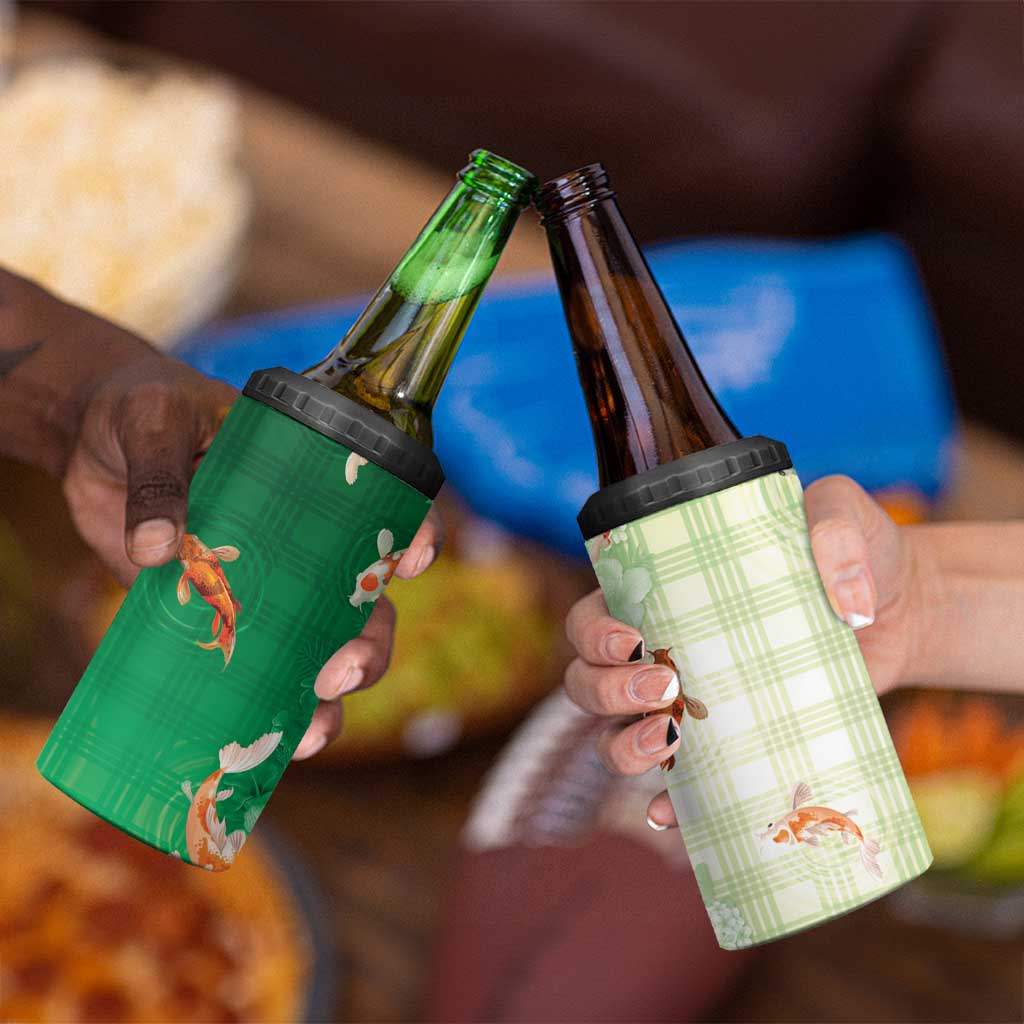 Hawaii And Japan 4 in 1 Can Cooler Tumbler Plumeria Lei With Koi Fish Green - Polynesian Pride