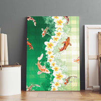 Hawaii And Japan Canvas Wall Art Plumeria Lei With Koi Fish Green - Polynesian Pride