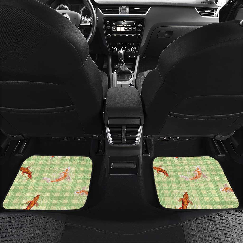 Hawaii And Japan Car Mats Plumeria Lei With Koi Fish Green - Polynesian Pride