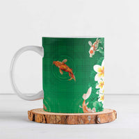 Hawaii And Japan Ceramic Mug Plumeria Lei With Koi Fish Green - Polynesian Pride