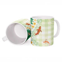 Hawaii And Japan Ceramic Mug Plumeria Lei With Koi Fish Green - Polynesian Pride