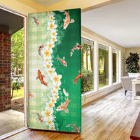 Hawaii And Japan Door Cover Plumeria Lei With Koi Fish Green - Polynesian Pride