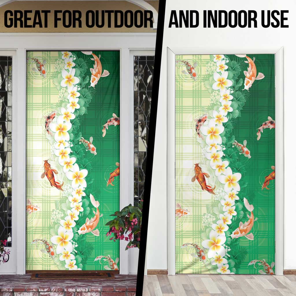 Hawaii And Japan Door Cover Plumeria Lei With Koi Fish Green - Polynesian Pride