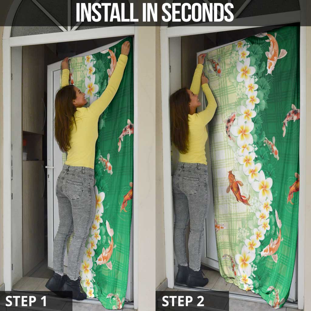 Hawaii And Japan Door Cover Plumeria Lei With Koi Fish Green - Polynesian Pride