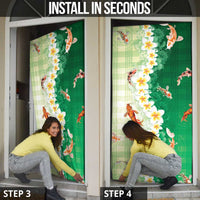 Hawaii And Japan Door Cover Plumeria Lei With Koi Fish Green - Polynesian Pride