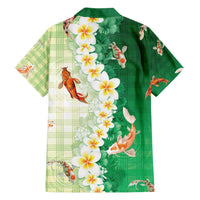 Hawaii And Japan Family Matching Long Sleeve Bodycon Dress and Hawaiian Shirt Plumeria Lei With Koi Fish Green - Polynesian Pride