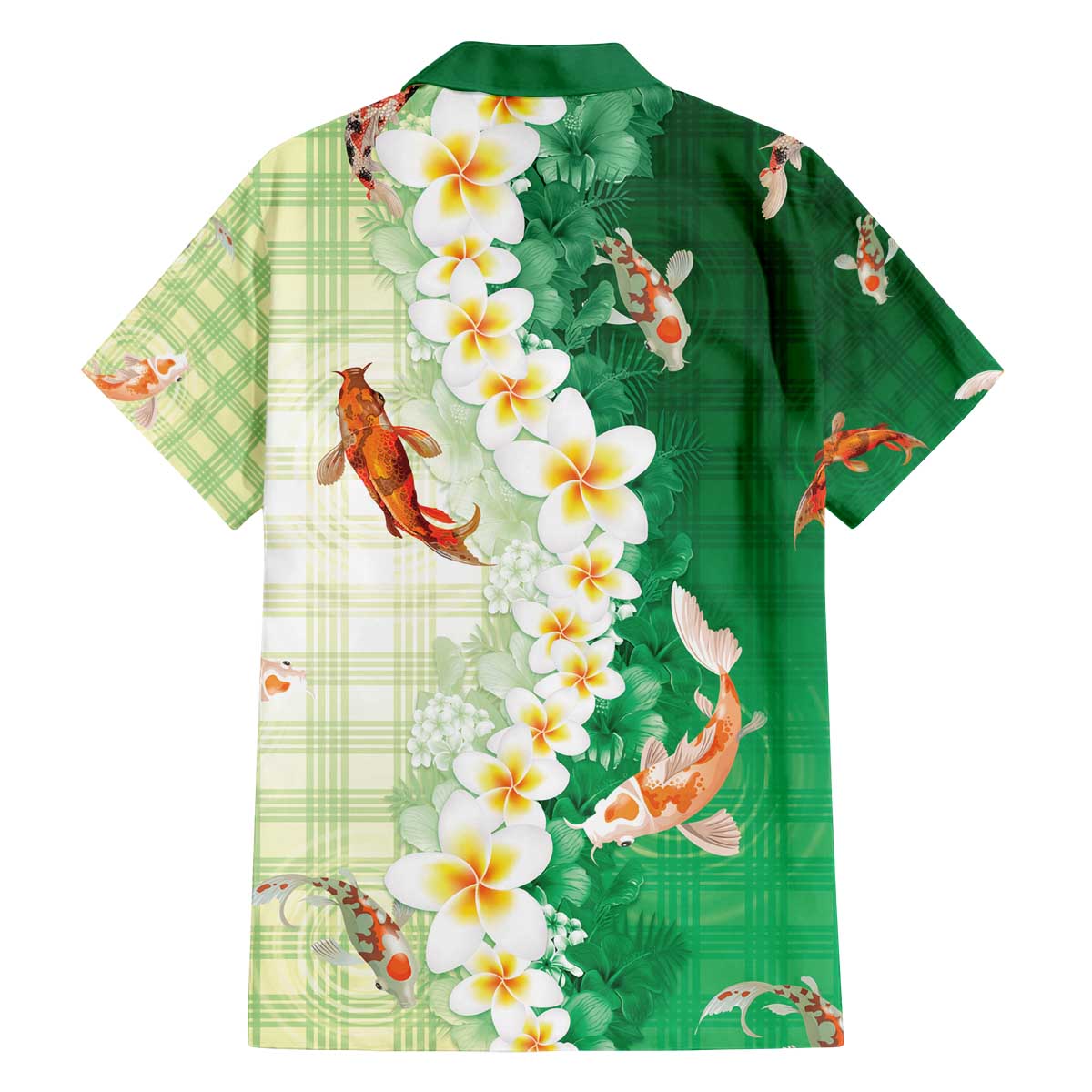 Hawaii And Japan Family Matching Off The Shoulder Long Sleeve Dress and Hawaiian Shirt Plumeria Lei With Koi Fish Green - Polynesian Pride