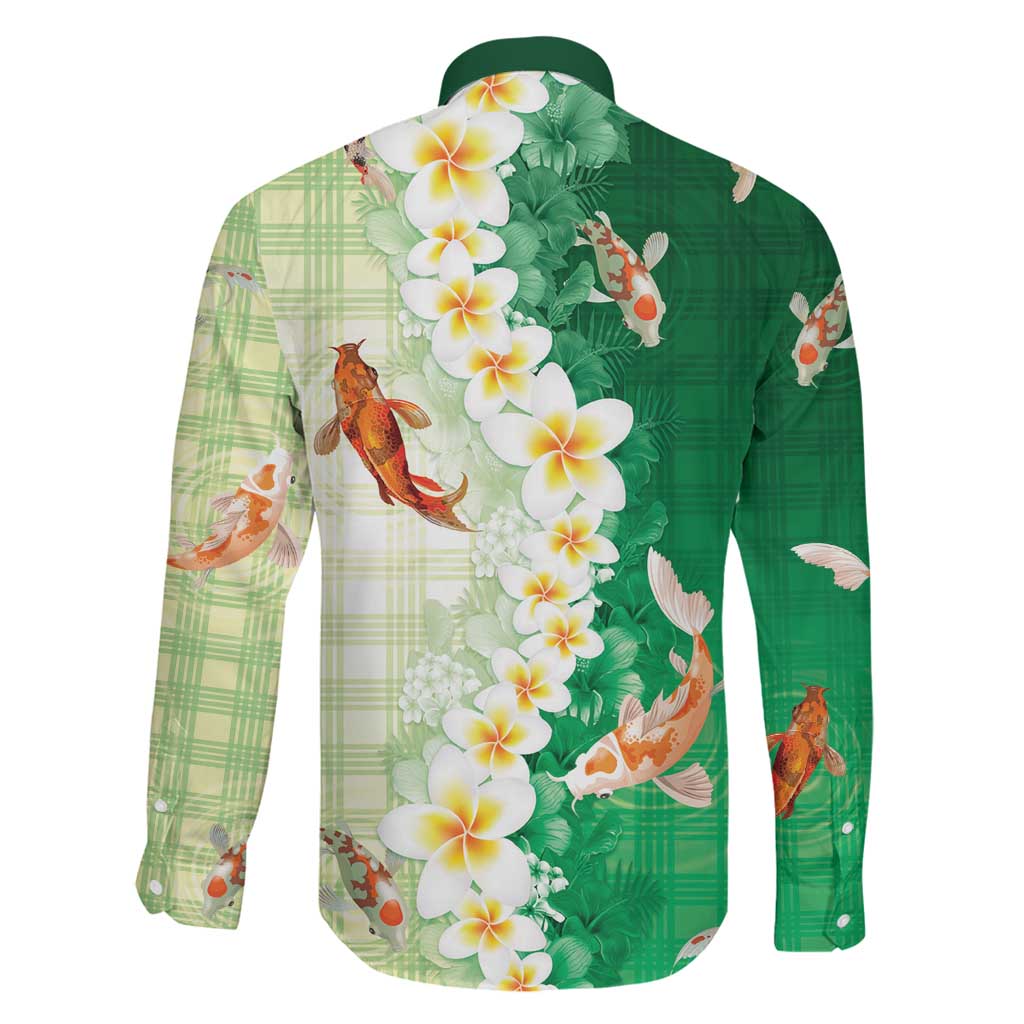 Hawaii And Japan Family Matching Short Sleeve Bodycon Dress and Hawaiian Shirt Plumeria Lei With Koi Fish Green LT05 - Polynesian Pride