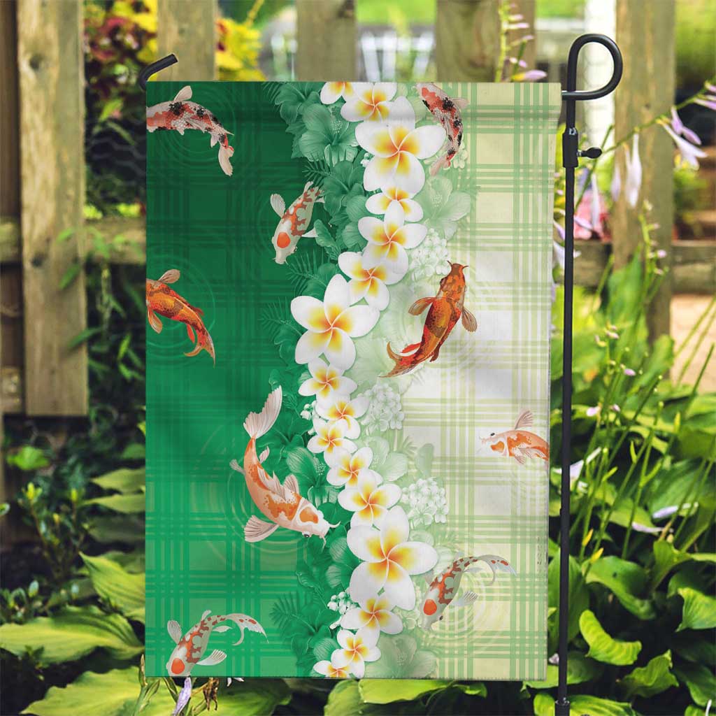 Hawaii And Japan Garden Flag Plumeria Lei With Koi Fish Green - Polynesian Pride