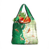 Hawaii And Japan Grocery Bag Plumeria Lei With Koi Fish Green - Polynesian Pride