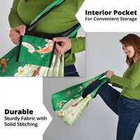 Hawaii And Japan Grocery Bag Plumeria Lei With Koi Fish Green - Polynesian Pride