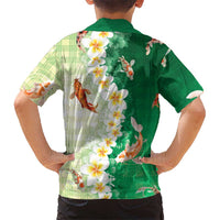 Hawaii And Japan Hawaiian Shirt Plumeria Lei With Koi Fish Green - Polynesian Pride