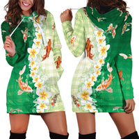 Hawaii And Japan Hoodie Dress Plumeria Lei With Koi Fish Green - Polynesian Pride