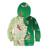 Hawaii And Japan Kid Hoodie Plumeria Lei With Koi Fish Green - Polynesian Pride