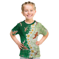 Hawaii And Japan Kid T Shirt Plumeria Lei With Koi Fish Green - Polynesian Pride