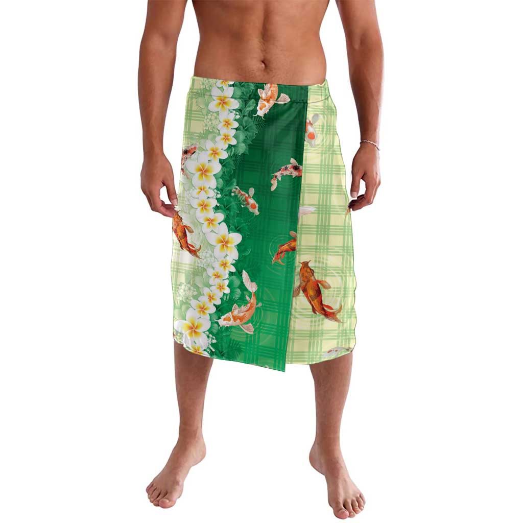 Hawaii And Japan Lavalava Plumeria Lei With Koi Fish Green LT05 Green - Polynesian Pride