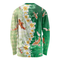 Hawaii And Japan Long Sleeve Shirt Plumeria Lei With Koi Fish Green - Polynesian Pride