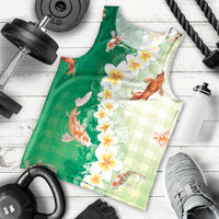 Hawaii And Japan Men Tank Top Plumeria Lei With Koi Fish Green - Polynesian Pride
