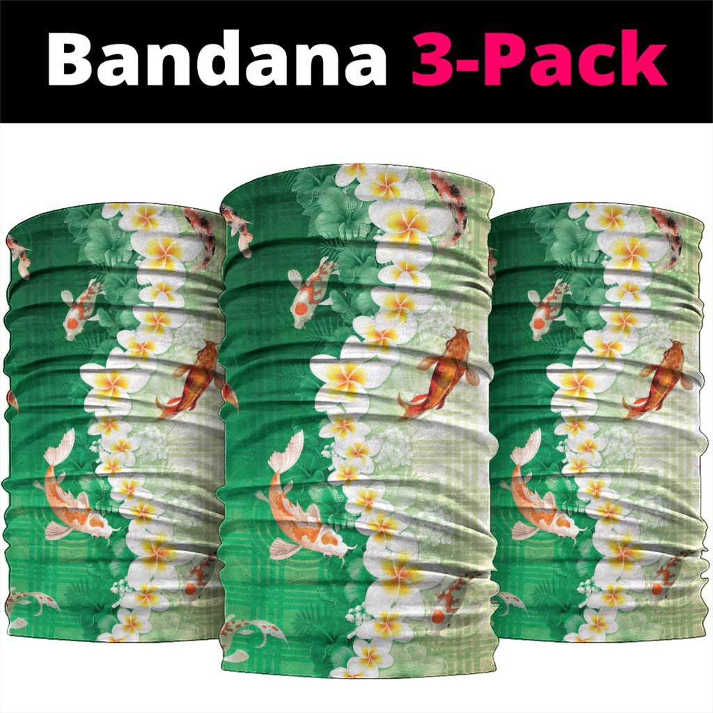 Hawaii And Japan Neck Gaiter Plumeria Lei With Koi Fish Green - Polynesian Pride