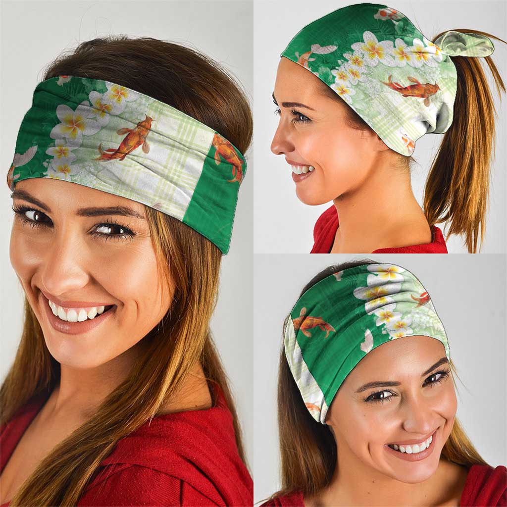 Hawaii And Japan Neck Gaiter Plumeria Lei With Koi Fish Green - Polynesian Pride