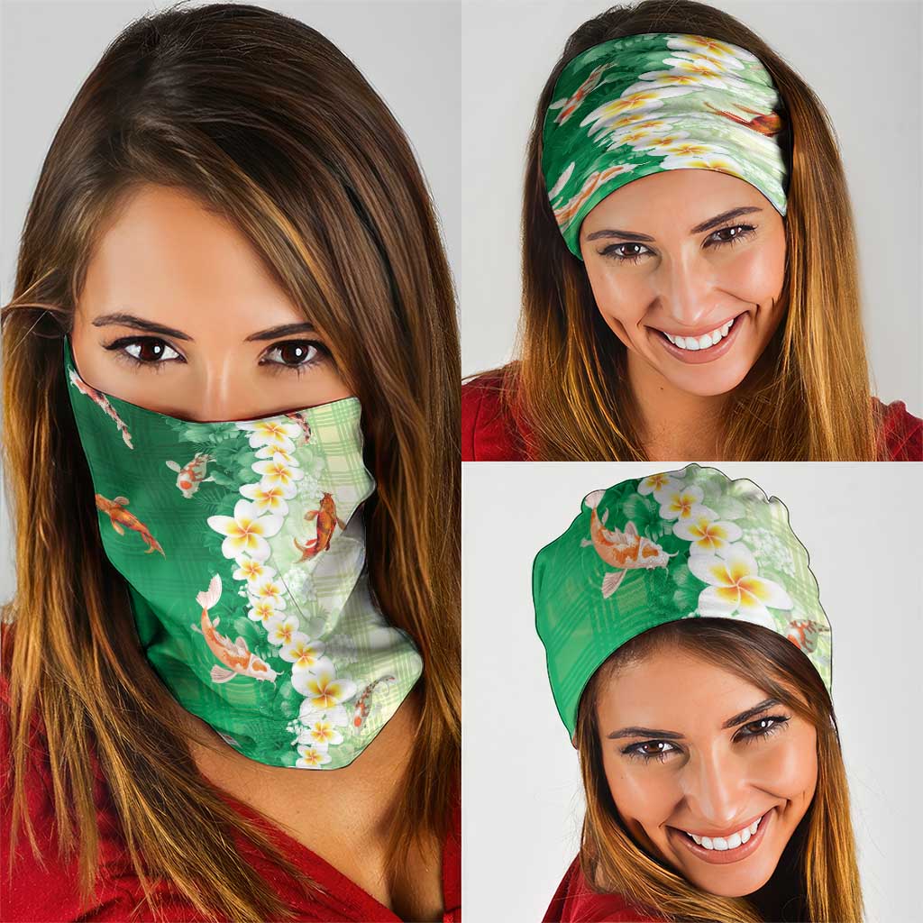 Hawaii And Japan Neck Gaiter Plumeria Lei With Koi Fish Green - Polynesian Pride