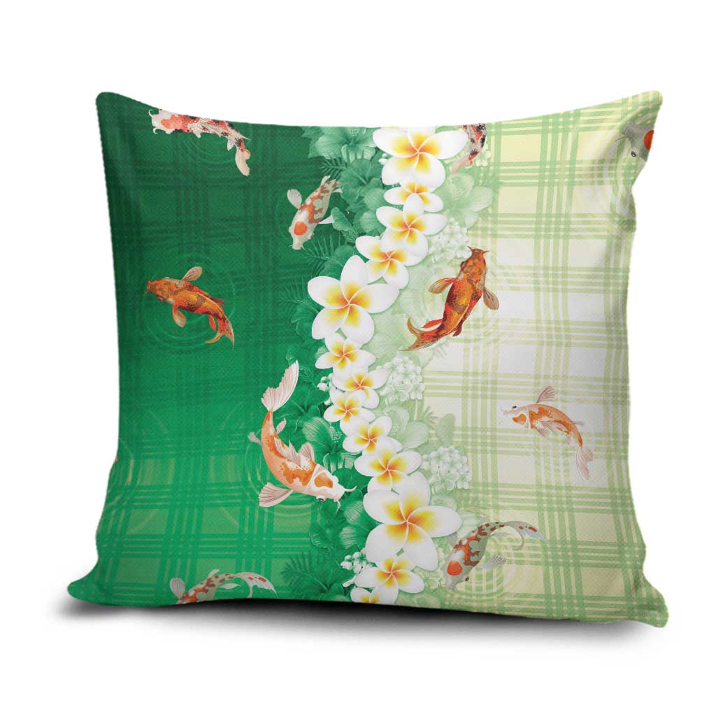 Hawaii And Japan Pillow Cover Plumeria Lei With Koi Fish Green LT05 Green - Polynesian Pride